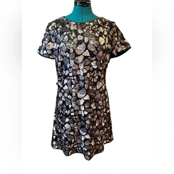 Line And Dot Black And Gold Sequin Mini Dress Size Medium - Picture 1 of 10